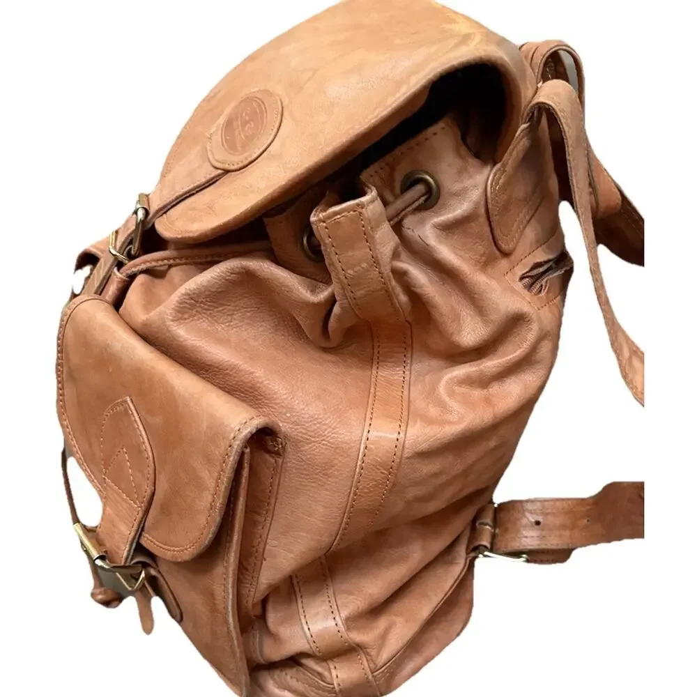 Vtg Kara Leather Backpack Tan Leather Rucksack Heritage Utility Boho USA Bag